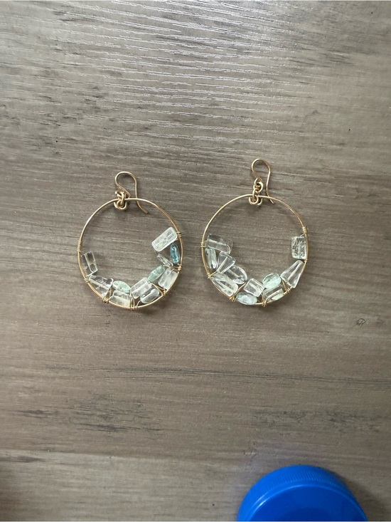 Jewelry - 2 for $30 sale: hammered gold hoop earrings light blue aquamarine quartz